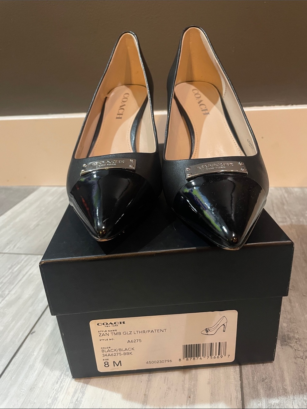 Coach "Zan" Tumble Glazed Leather & Patent Pumps